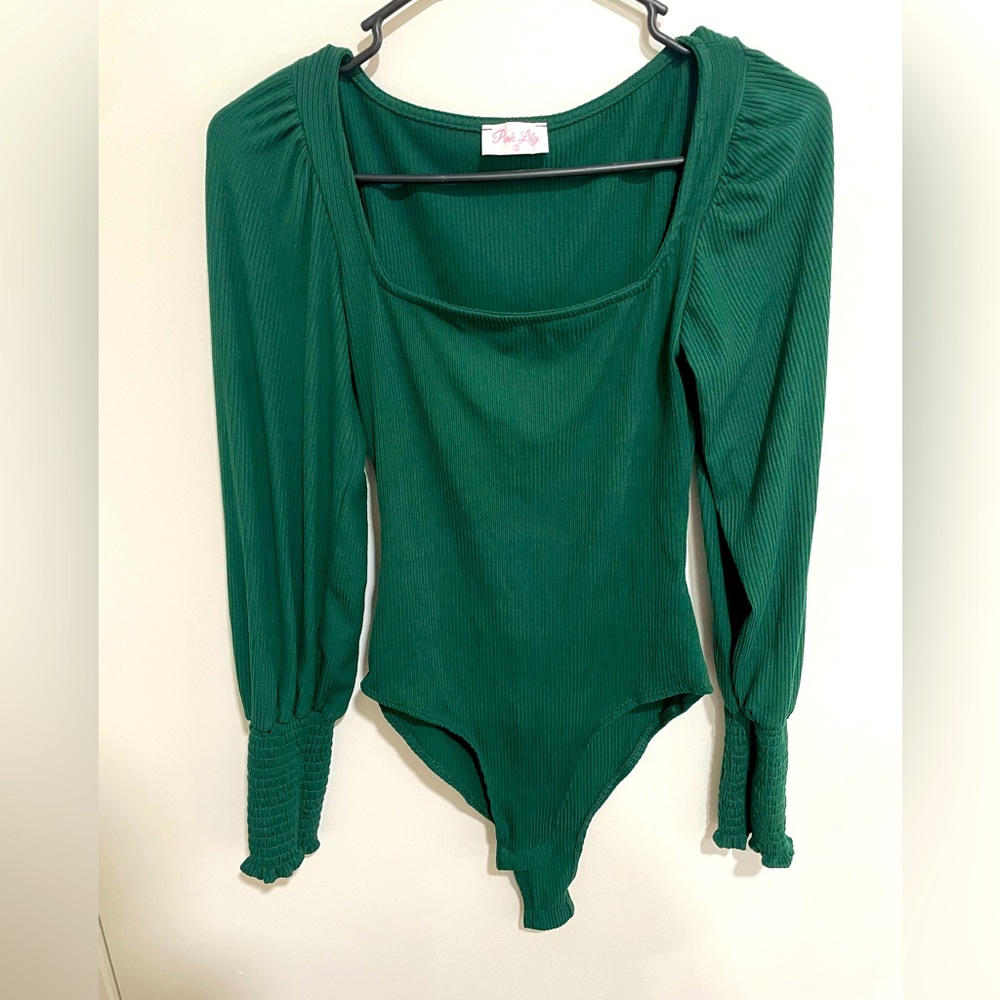 Green Pink Lily Bodysuit NWOT